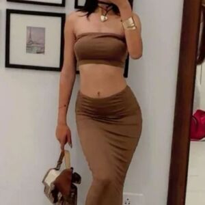 Elegant Brown Women's Skirt And Top